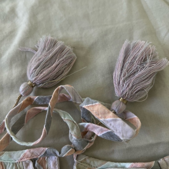 Lucky Brand Pastel Stripe Dress Multi Tiered Drawstring Neck Womens - Picture 6 of 10